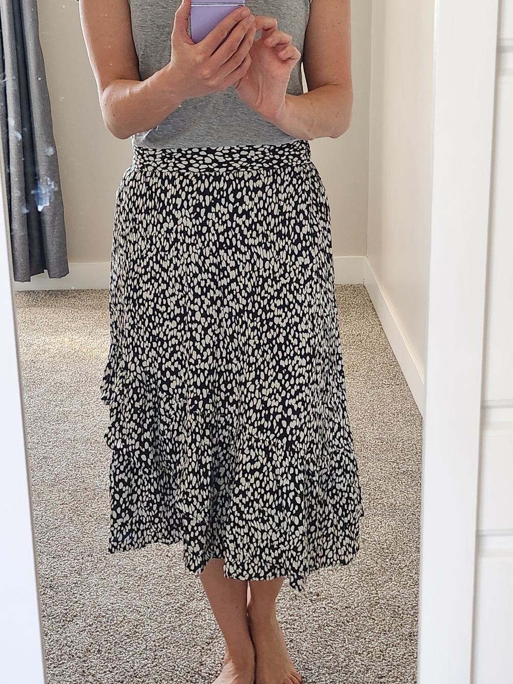 Talbots Black and White Printed Midi Skirt